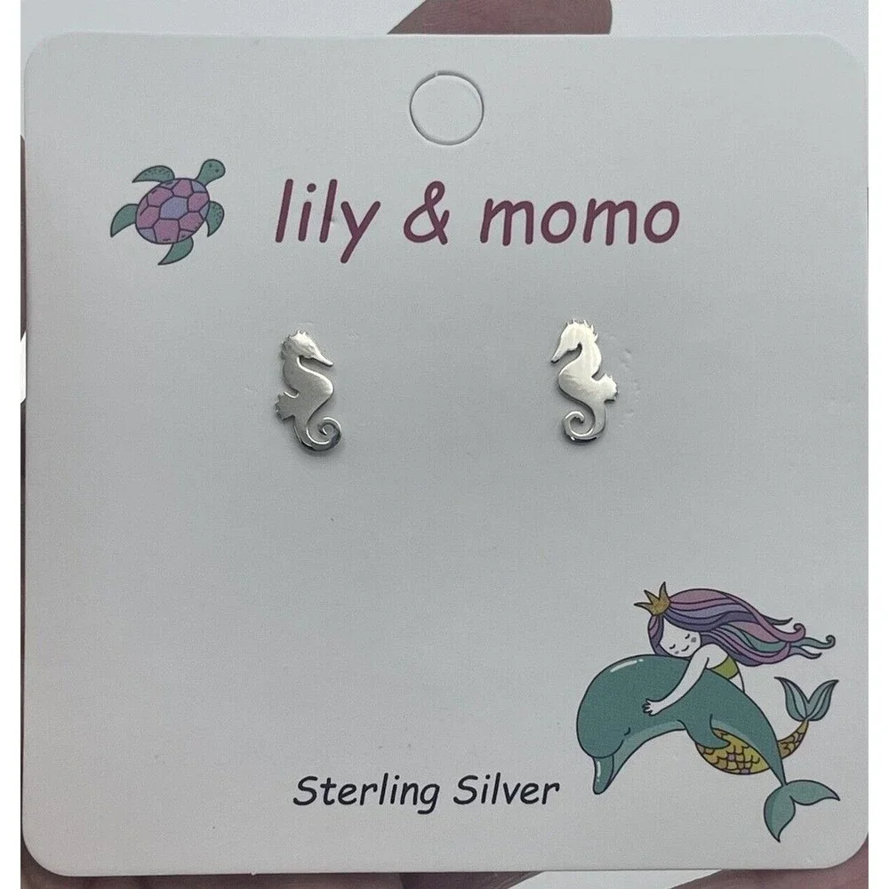 Lily & Momo Sterling Silver Petite Seahorse Kids Stud Earrings New